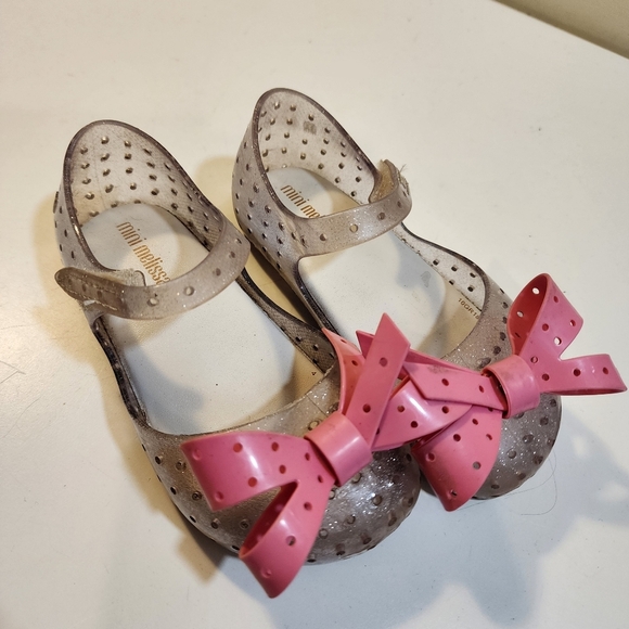 Mini Melissa Girls Pink and Clear Rubber Casual Shoes with Mary Jane Strap 9 - Picture 8 of 13
